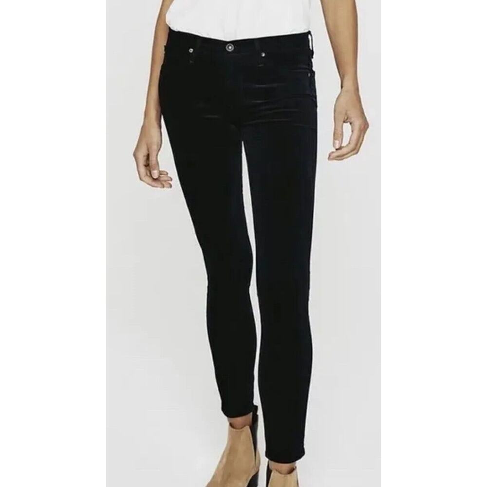 AG Adriano Goldschmied The Leggings Super Skinny Black Velvet Pants Size 31R (Z